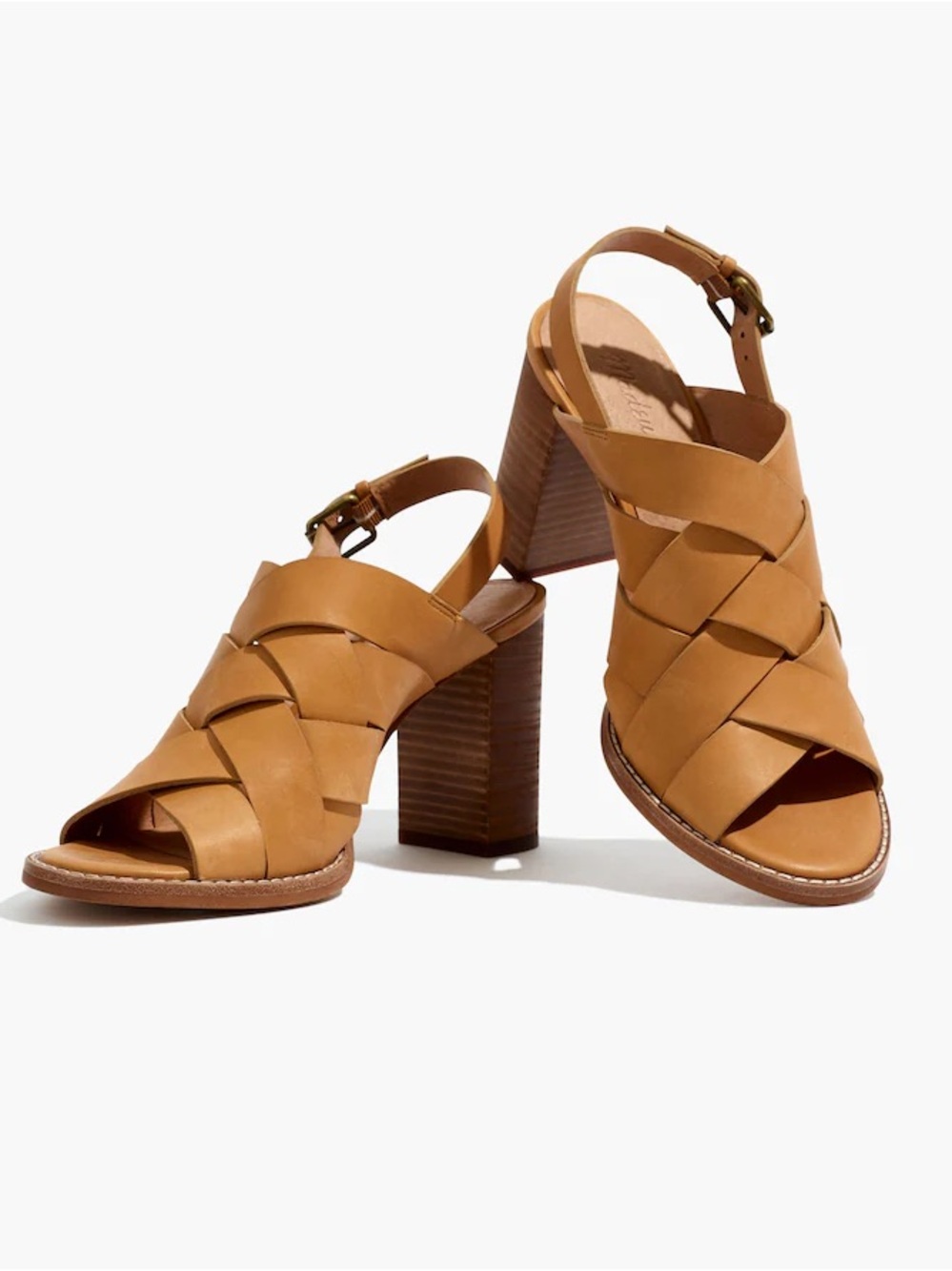 🌺Madewell Cindy Tan Leather Crisscross Stacked Heel Sandals - Picture 2 of 9